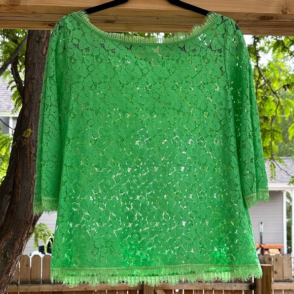 Anthropologie Weston Wear Green Lace Cropped 3/4 Sleeve Blouse Top Medium - Picture 14 of 15